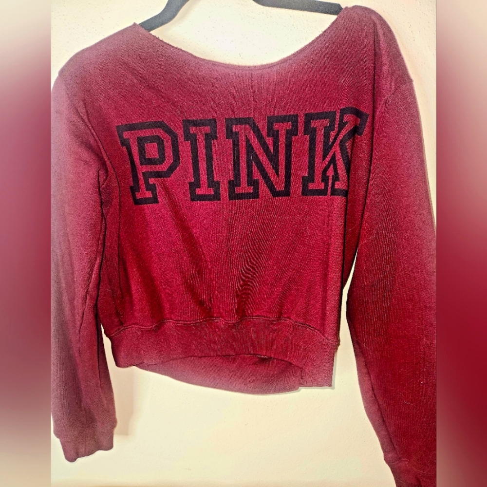 Victoria Secret Pink off the shoulder pull over in maroon and size medium